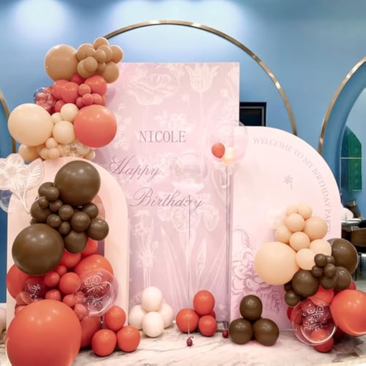 166PCS Dusty Orange and Brown Balloon Arch Kit for Boho Fall Thanksgiving Party