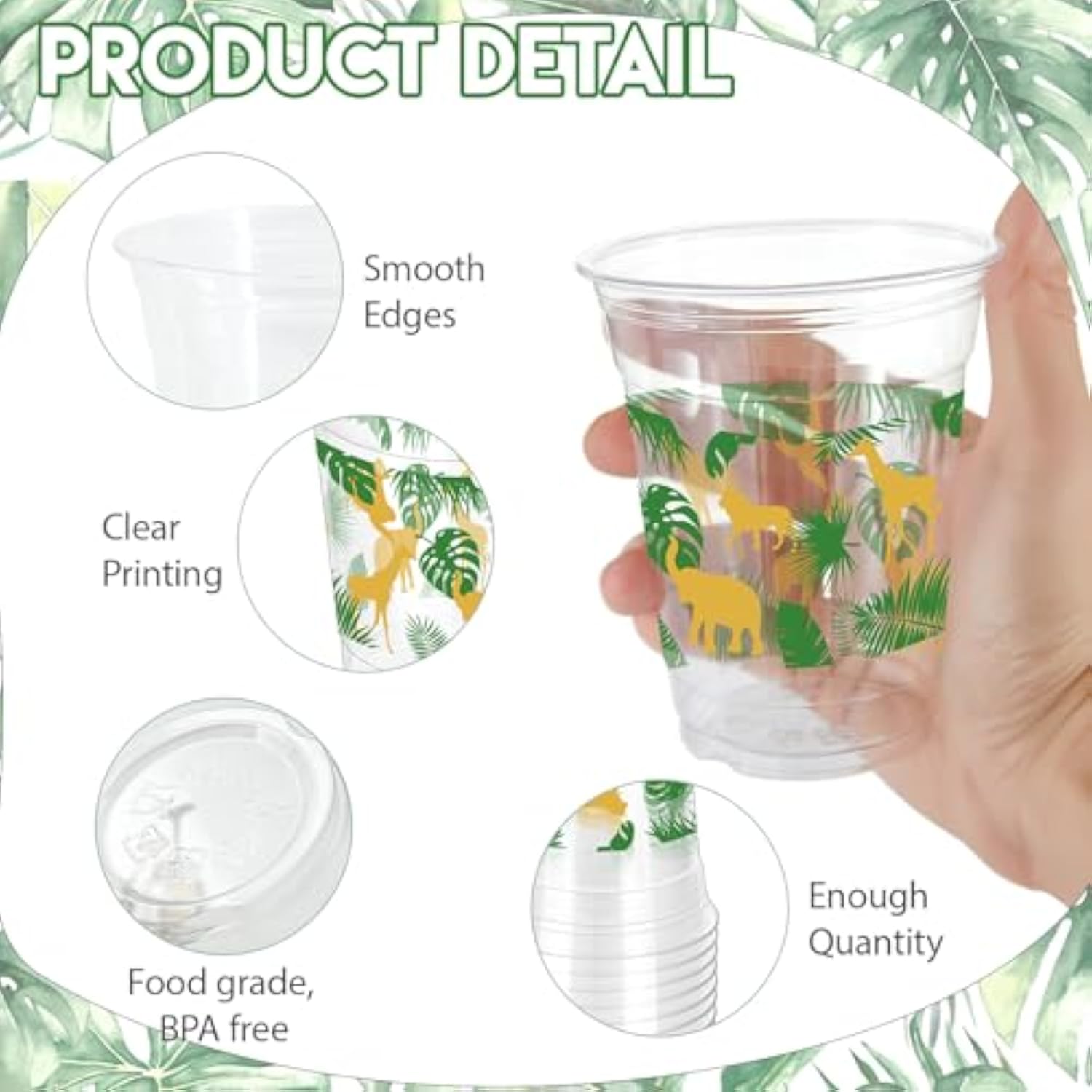 100 Pcs Jungle Safari Animals Cups - 12Oz Wild Animals Theme Party Disposable Plastic Cups For Safari, Birthday, Baby Shower