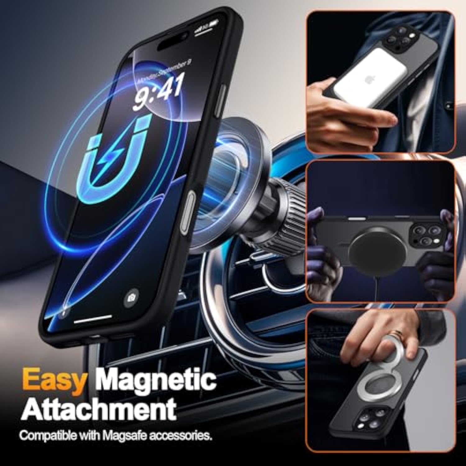 Magnetic For Iphone 16 Pro Max Case With 2 Privacy Screen Protectors - Upgraded Camera Protection - Wireless Charging Compatible,21Ft Drop Tested,Slim Fit Matte Phone Case - Black