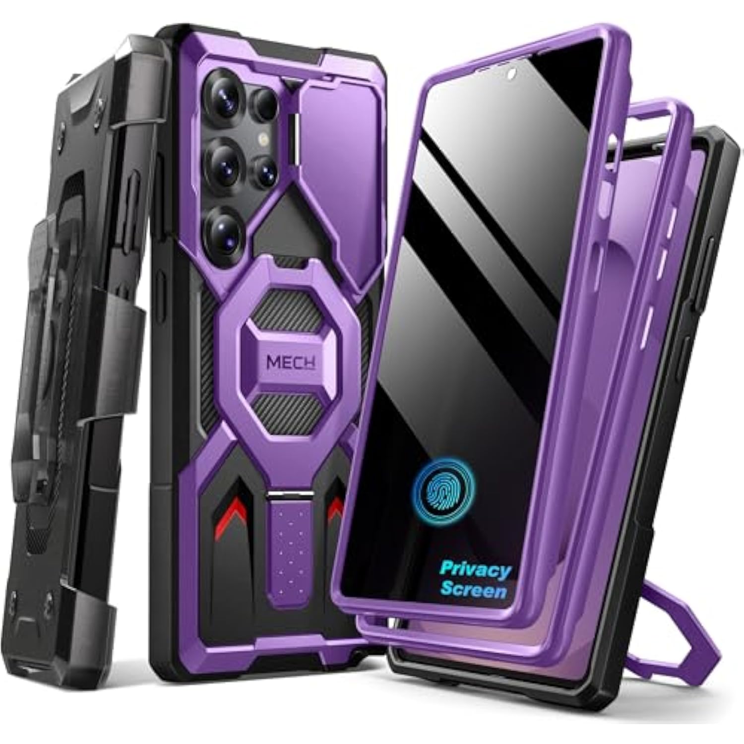Magnetic Stand For Samsung Galaxy S25 Ultra Case With Privacy Screen Protector, [Compatible With Magsafe] [Military Drop Protection] S25 Ultra Case With Camera Cover & Belt Clip,Purple Privacy