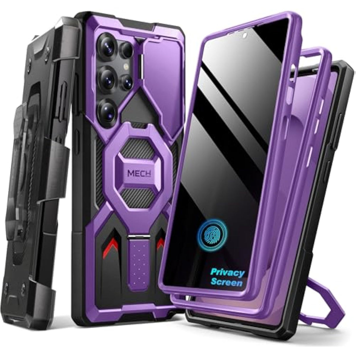 Magnetic Stand For Samsung Galaxy S25 Ultra Case With Privacy Screen Protector, [Compatible With Magsafe] [Military Drop Protection] S25 Ultra Case With Camera Cover & Belt Clip,Purple Privacy