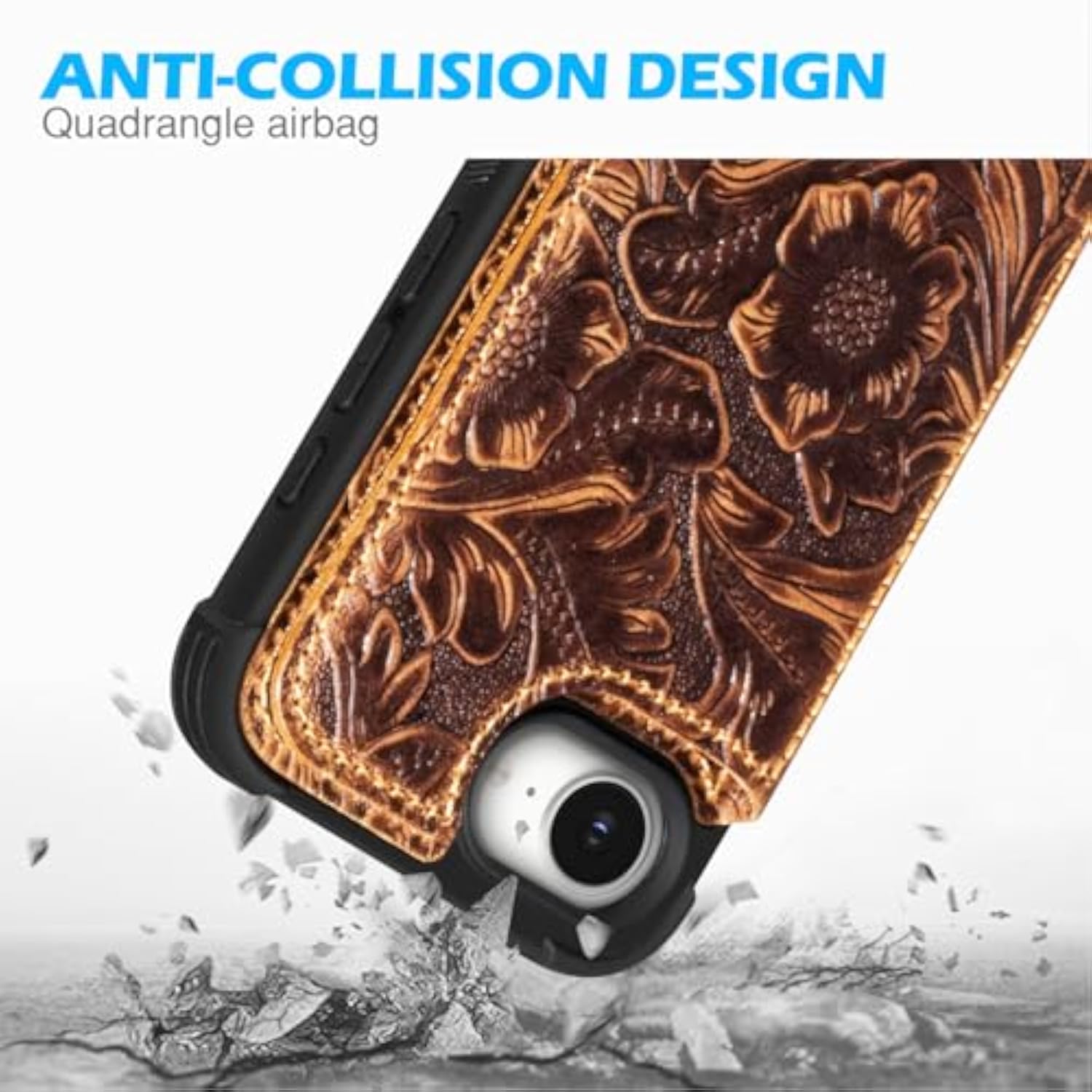 Brown Real Leather Wallet Case Compatible with iPhone 16e/17e 6.1 Inch