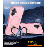 Magnetic For Iphone 16 Plus Case Compatible With Magsafe [Foldable Invisible Stand][Tempered Glass Screen Protector & Camera Lens Protector] 15Ft Military Dropproof Phone Case (Pink)