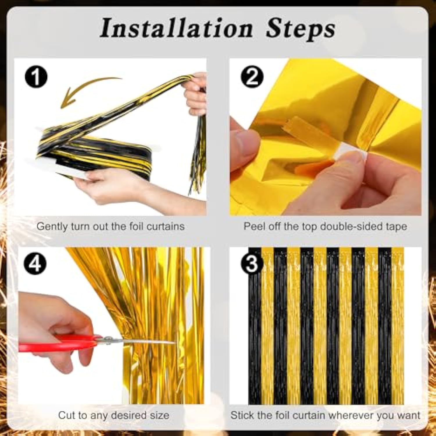 2 Pack Graduation Backdrop 3.28x7.05ft Black & Gold Foil Curtains