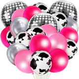 50 Pcs Cow Print Disco Ball Balloon Western Cowgirl Party Round Disco Supplies For Cowgirl Party 4D Metallic Foil Mirror Balloon For Cow Theme Decorations With Ribbon Tape