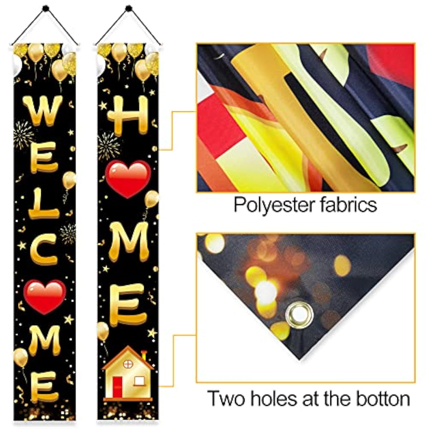 Welcome Home Door Banner Decoration, Black Gold Welcome Back Home Porch Banner For Outdoor, Military Homecoming Deployment Returning Party Supplies
