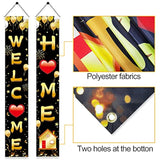 Welcome Home Door Banner Decoration, Black Gold Welcome Back Home Porch Banner For Outdoor, Military Homecoming Deployment Returning Party Supplies