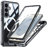 Miimall Strong Magnetic for Samsung Galaxy S25 Case, [Built-in Glass Screen Protector][Compatible with Magsafe][Military Shockproof Dropproof] Full Body Heavy Duty Phone Case for S 25, Black/Clear