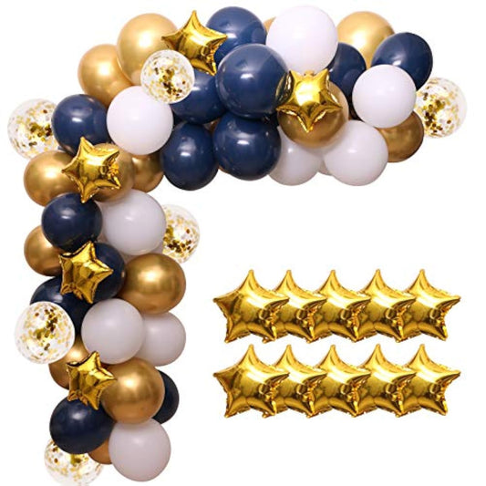 Navy Blue Balloon Garland Kit - 100Pcs Blue And White Balloons With Gold And Star Foil Balloons - Perfect For Blue Parties And Celebrations