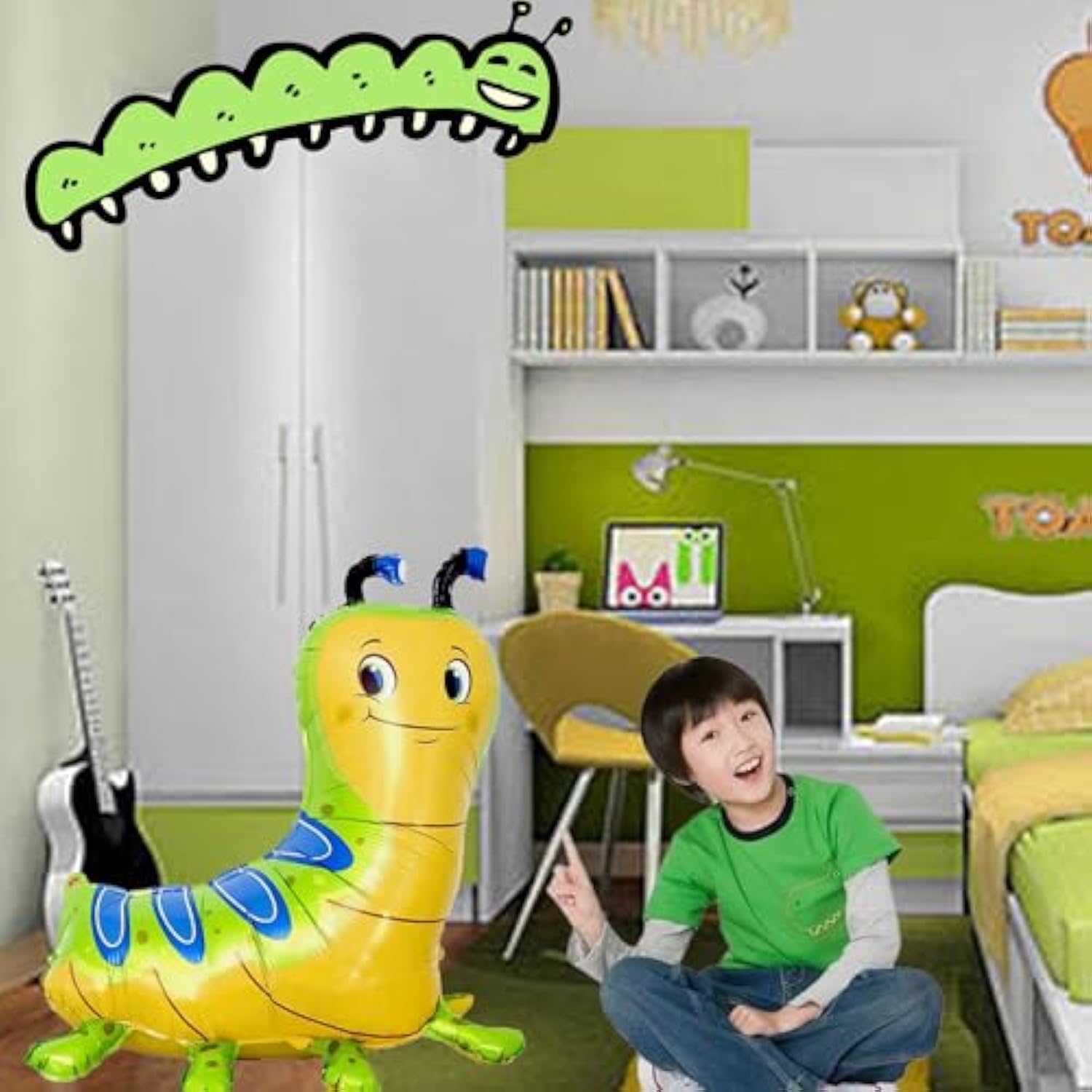 3Pcs Huge Caterpillar Foil Balloon, Helium Floating Long Lasting Caterpillar Balloon For Caterpillar Birthday, Spring Birthday Garden Decoration, Reptile Party Decorations
