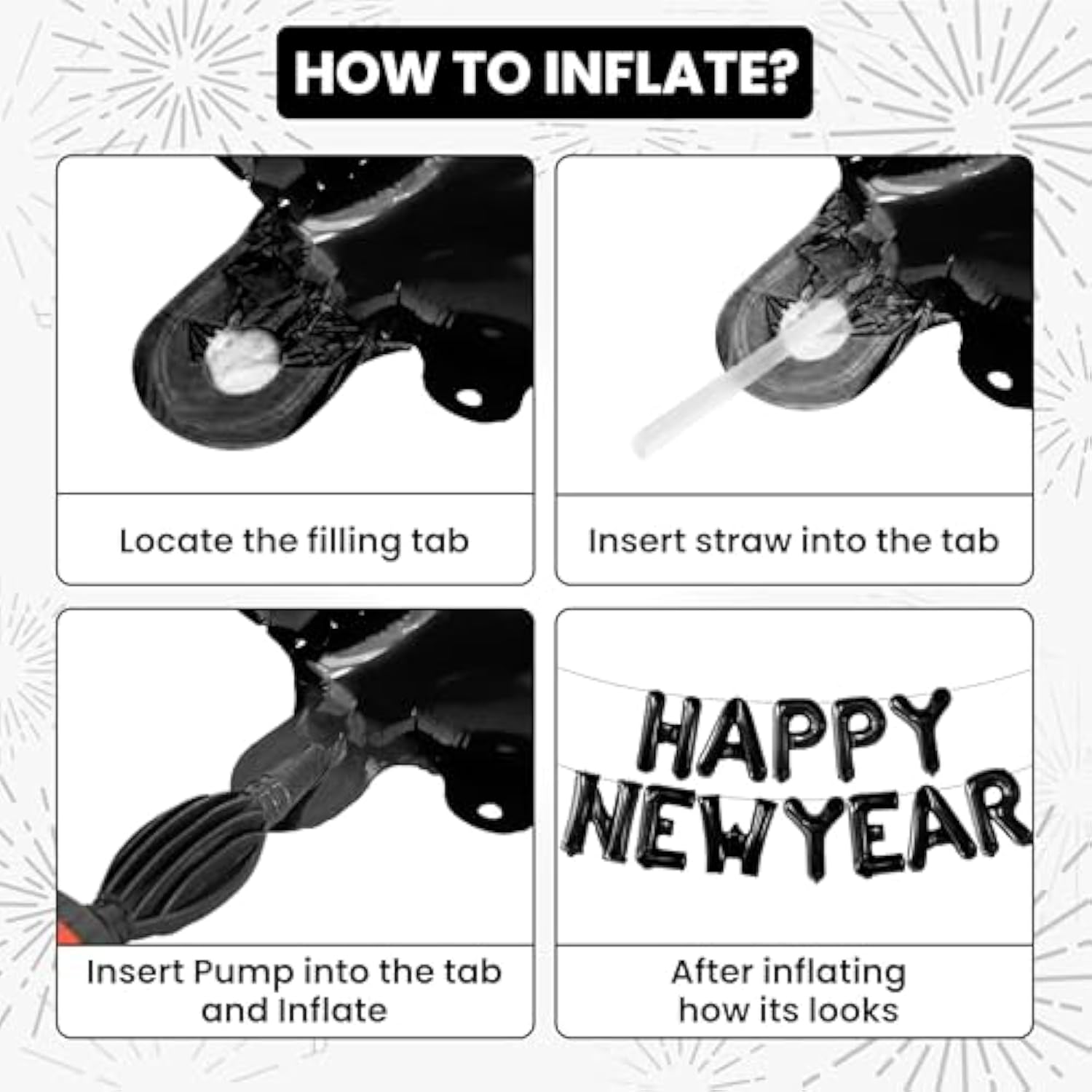 Black Happy New Year 2026 Balloons 16 Inch NYE Party Supplies