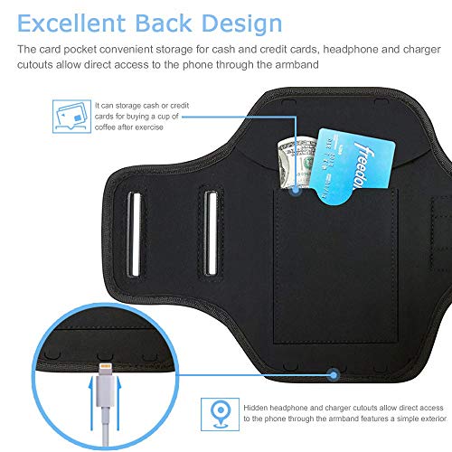 iPhone 17 16 15 Armband with Earphone Holder, Water Resistant Gym Running Workouts Arm Band for iPhone 17 16 15 14 13 12 Pro (Black)