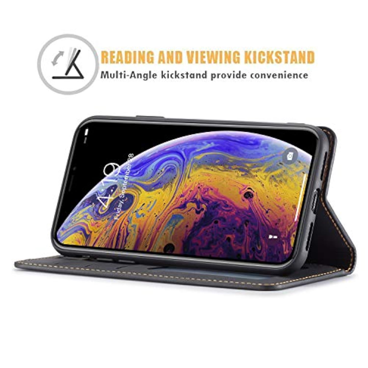 For Iphone Xr Case, Premium Pu Leather Cover Tpu Bumper With Card Holder Kickstand Hidden Magnetic Adsorption Shockproof Flip Wallet Case For Iphone Xr (6.1 Inch) - Black