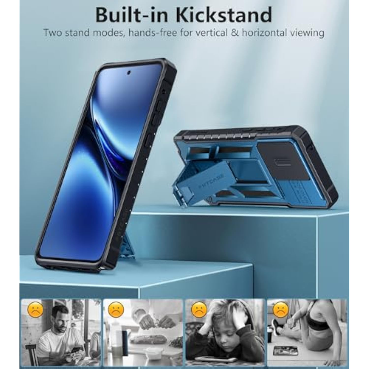 For Motorola Moto-G Stylus-5G-2025 Case: Military Grade Dropproof Cell Phone Cover With Kickstand & Slide | Heavy Duty Rugged Phonecase Bumper Textured Protector(Blue)