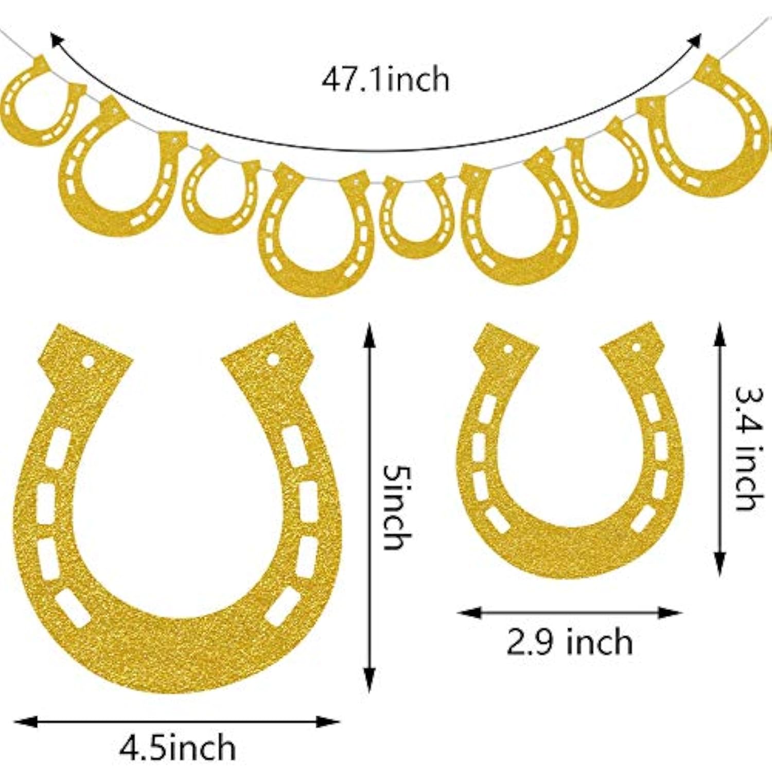 4 Piece Derby Horseshoe Garland Banner For Western Wedding Party Decoration, Pre Assembled (Gold)