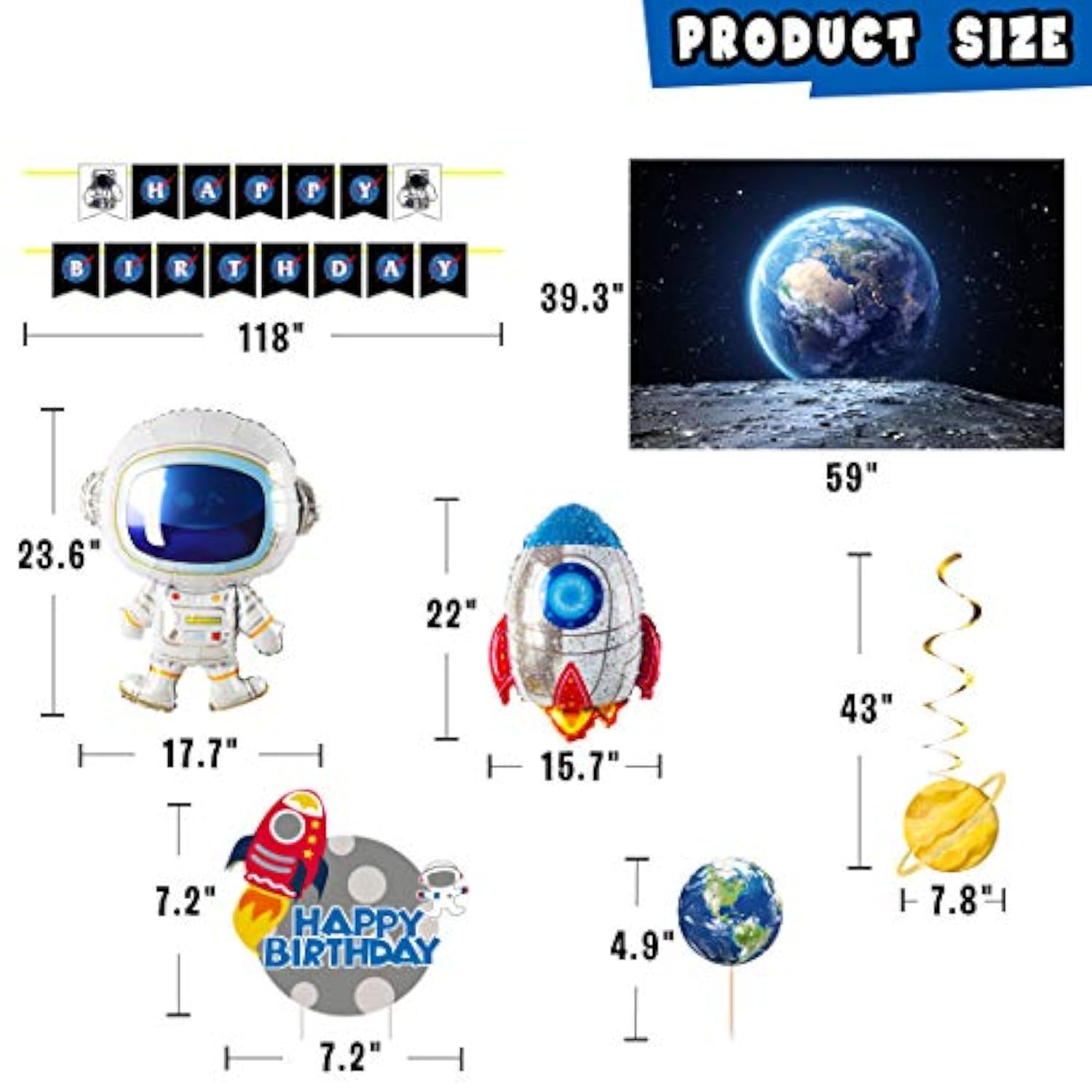 Outer Space Party Supplies, 87Pcs Party Decorations - Rocket Balloons, Solar System Swirl Decorations, Cupcake Toppers, Astronaut Birthday Banner, Backdrops