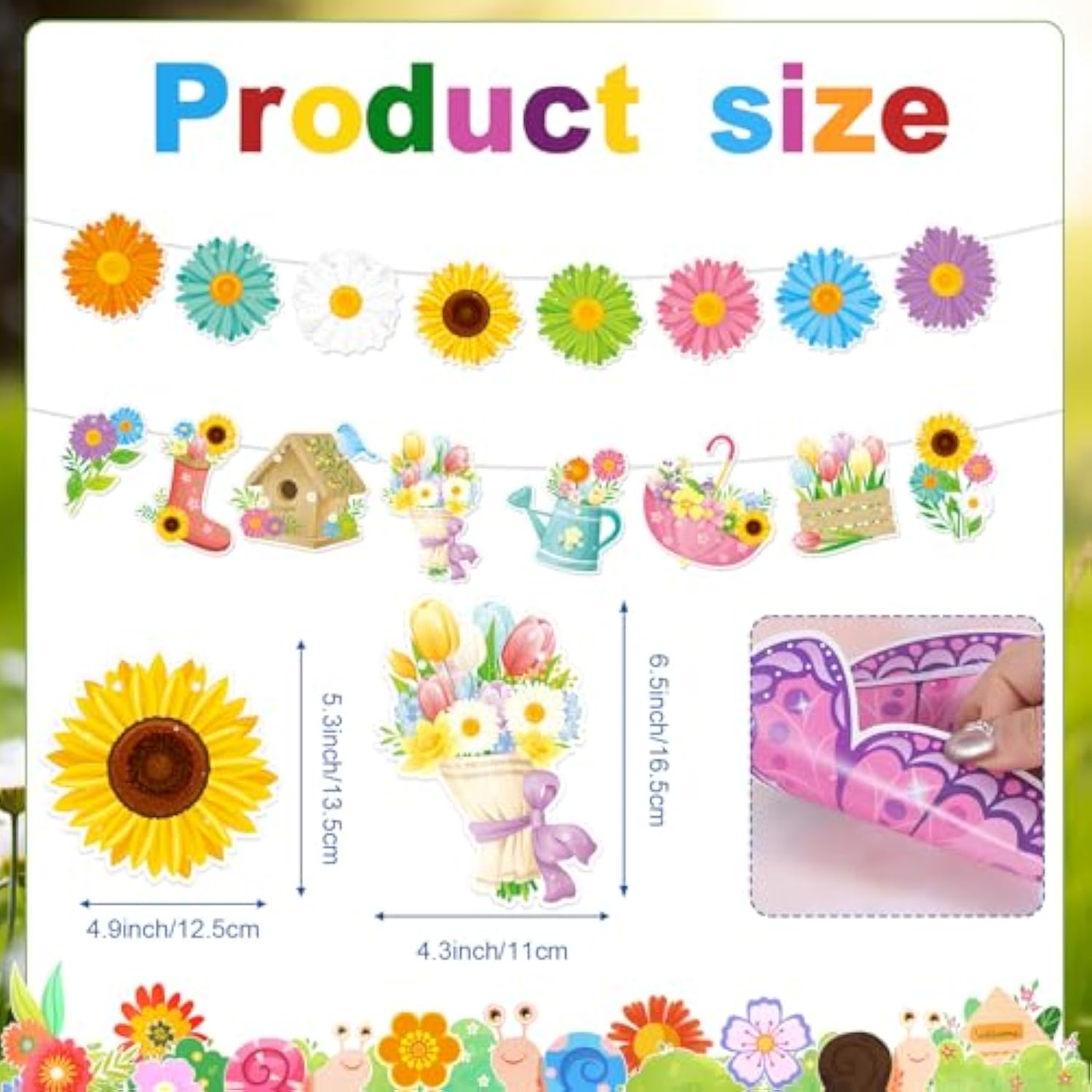 Hello Spring Banner, 4Pcs Spring Banner Decorations Flowers Bloom Garland For Welcome Spring Fireplace Mantle Party Spring Easter Birthday Bunting Banner Double-Sided