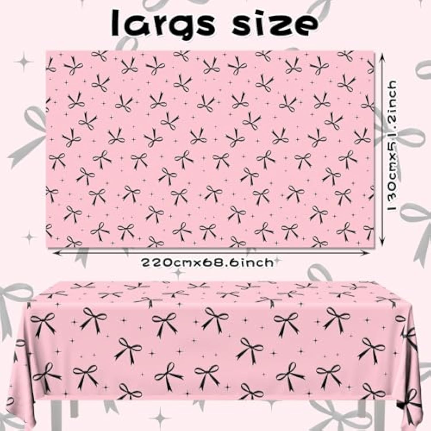 3Pcs Pink Bow Tablecloth,Black Bow Table Decor,Coquette Birthday Decorations Black,Disposable Waterproof Party Supplies For Girls Baby Shower,Bridal Shower,Bachelorette Party