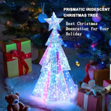 Holographic Christmas Tree, 15 Inch Desktop Decoration Tree With Led Lights, Prismatic Iridescent Christmas Tree Gift For Kids Girls Families Office Indoor Decorations