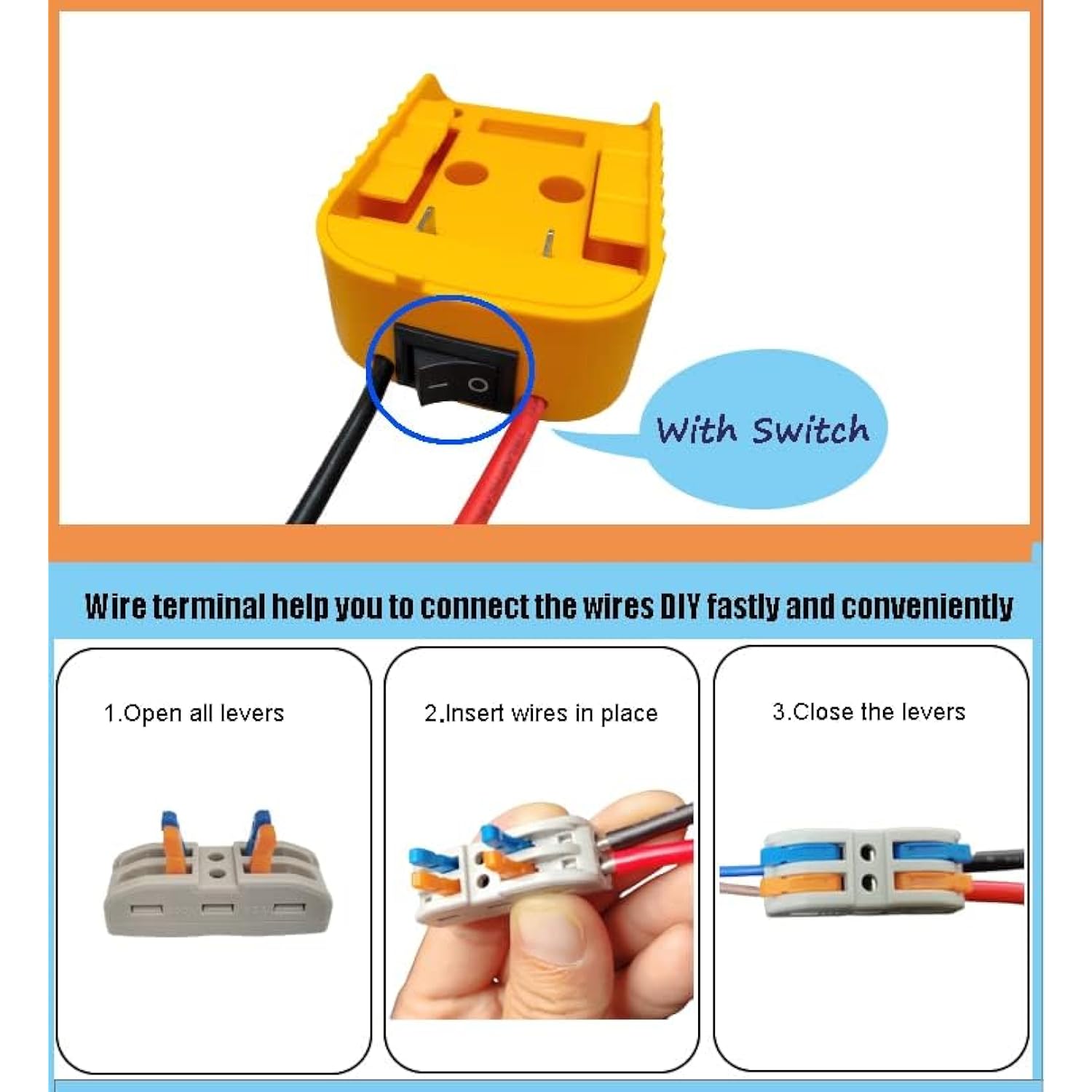 2-Pack Power Wheels Battery Adapter for DeWalt 18V–60V with Switch and Fuse