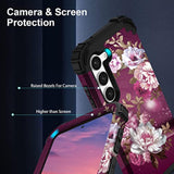 For Galaxy S23 Case, Shockproof Heavy Duty Protection Soft Silicone Rubber Bumper+Hard Plastic Hybrid Protective Case For Samsung Galaxy S23 (6.1" Display) 2023 - Royal Purple Flowers
