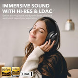 Y8 Noise Cancelling Headphones, Wireless Ldac Hi-Res Audio, 75H Battery Life, Comfortable, Over Ear Headphones Bluetooth 5.3 For Plane/Travel/Office - Black