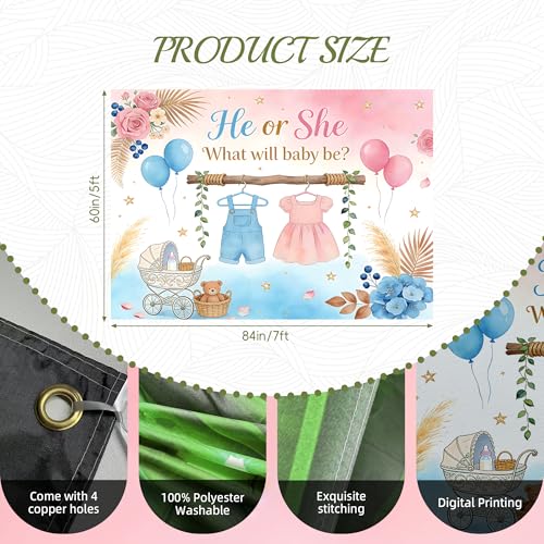 Boho Gender Reveal Backdrop 7x5ft,He or She Gender Reveal Photo Background