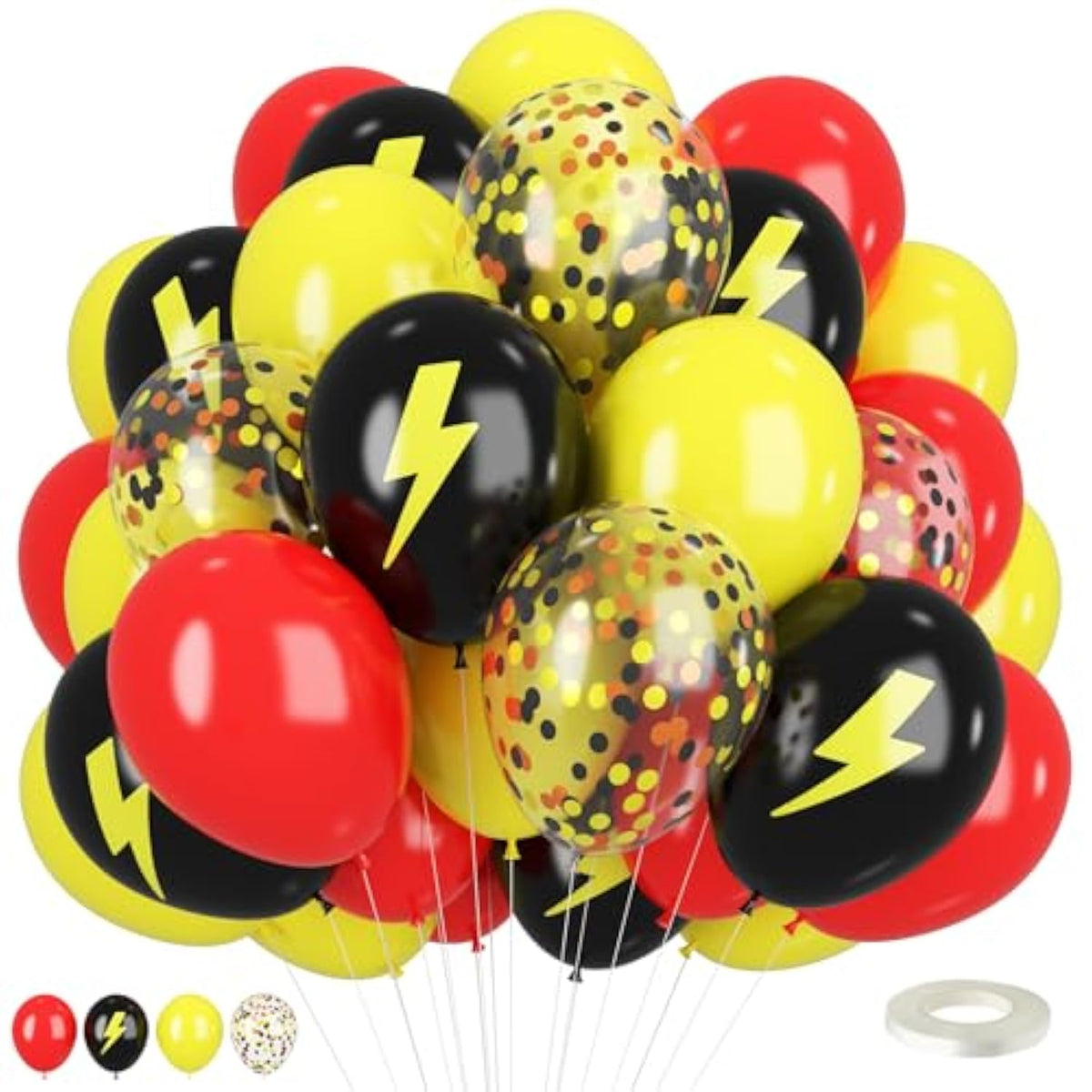 Red Black Yellow Balloons,12Inch Balloons Lightning Printed Party Balloons Confetti Black Yellow Decoration For Boy Girls Cartoons Themed Party Birthdays Baby Showers Holiday Party