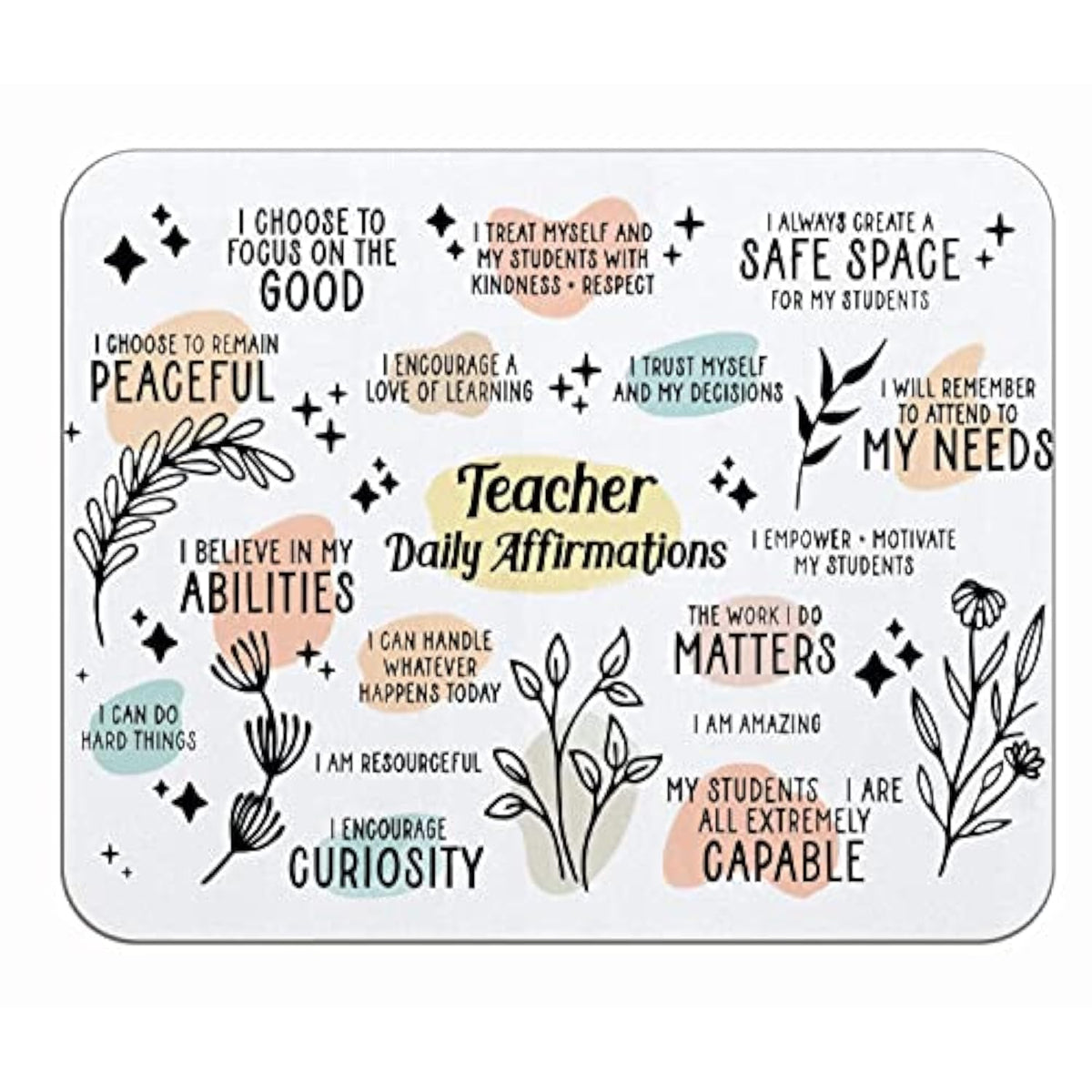 Boho Teacher Daily Affirmations Inspirational Quotes Mousepad 9.5×7.9 Inch Non-Slip Rubber Base Square Mouse Pads For Computers Laptop Office Home Dorm Desk Decor,Teacher Gifts