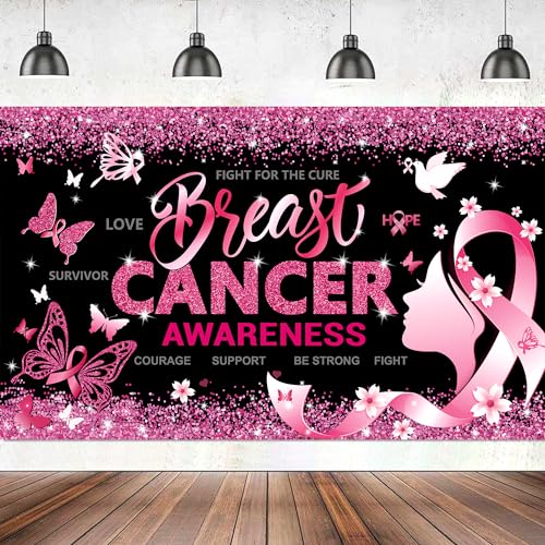 Breast Cancer Awareness Decorations, 71 x 43 in Breast Cancer Backdrop