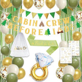 Camp Bachelorette Party Decorations, Green Bride To Be Sash Veil Fringe Curtain, Cabin Crew Before I Do Banner Balloons Temporary Tattoos Kit, Camping Themed Bridal Shower Wedding Decorations