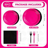 96 Pcs Hot Pink And Black Birthday Decorations Hot Pink Party Plates And Napkins Disposable Heavy Duty Pink And Black Tableware Set For Girls Women Birthday Bridal Shower Halloween Party