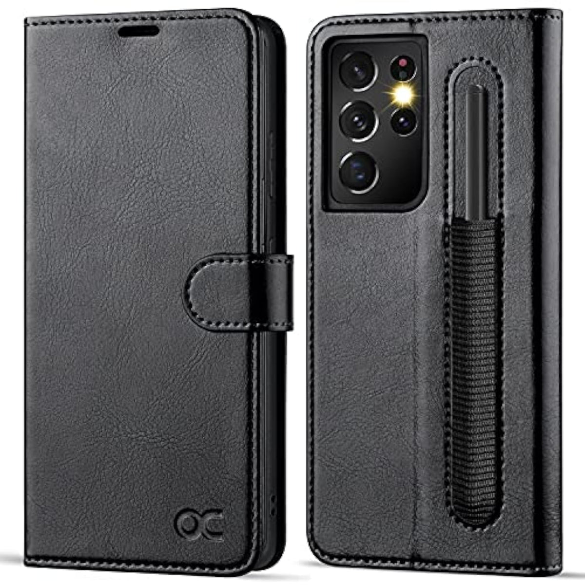 Compatible With Galaxy S21 Ultra 5G Wallet Case With S Pen Holder, Pu Leather Flip Folio Case With Card Slots Rfid Blocking Kickstand [ Tpu Inner Shell] Phone Cover 6.8 Inch (2021)-Black