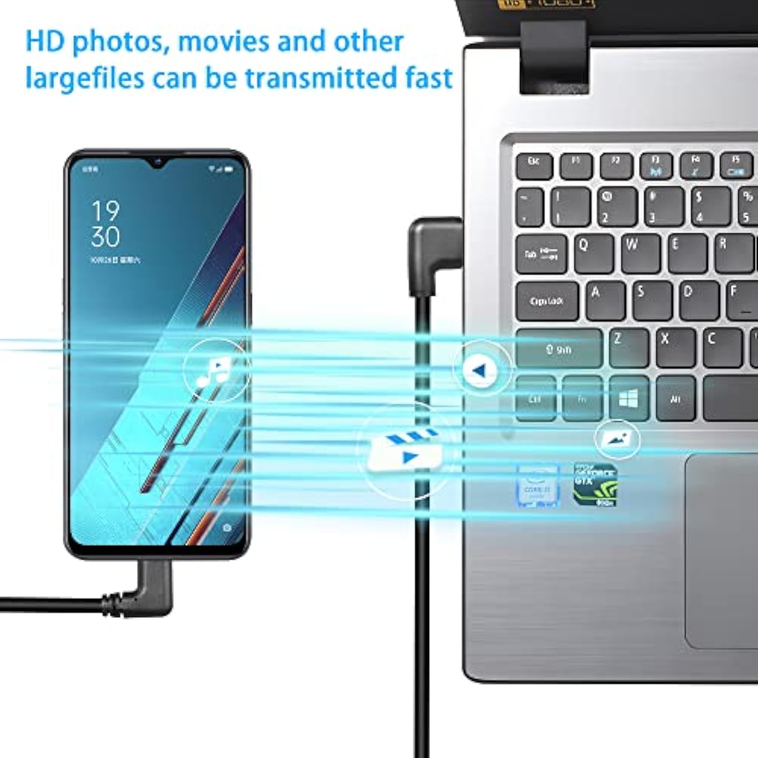 Gold Plated Short Right Angle Usb Type C Cable, 90 Degree 18W Fast Charging Us