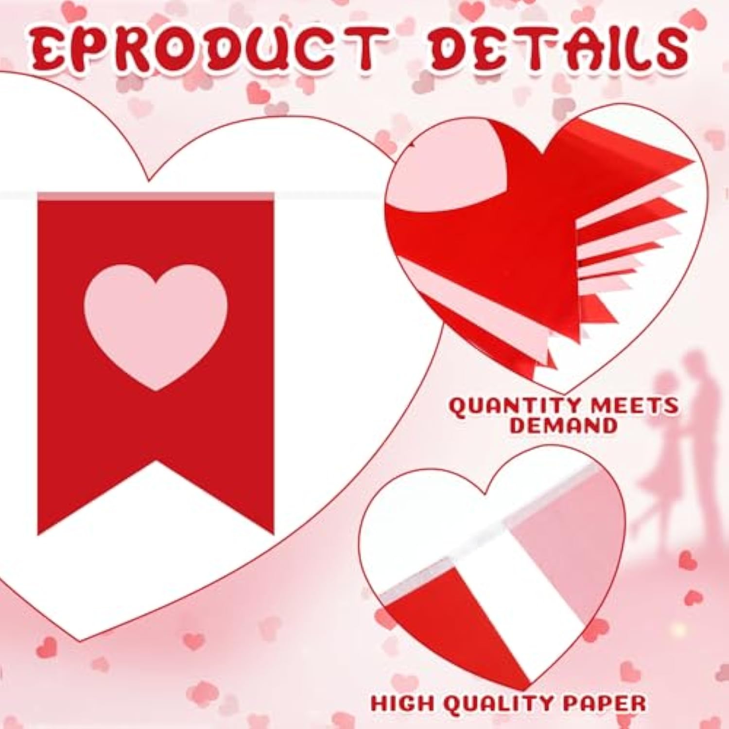 5 Pcs 49Ft Valentine'S Day Party Decorations Red Pink Heart Pennant Banners Pink Heart Wedding Bunting Banner Garland Engagement Photo Prop For Valentines Hanging Ornament Home Decor Supplies