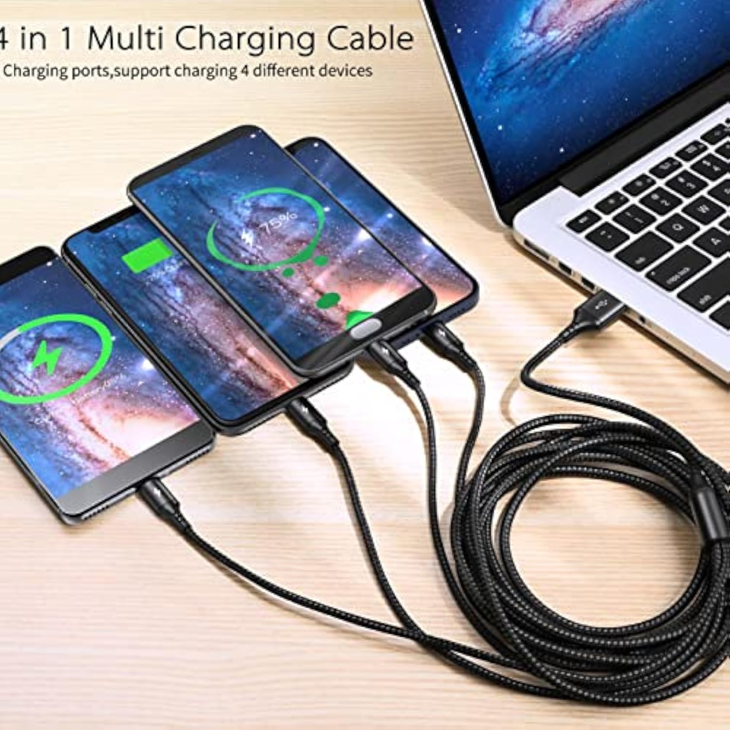 Multi Usb Charger Cable 2Pack [4A,10Ft ] 4 In 1 Usb Fast Charging Cable With Ip/Type C/Micro Usb Ports Adapter For Phone 14/13/12/11/X/8/7/6/Samsung/Pixel/Htc/Lg/Huawei/Sony/Tablets.