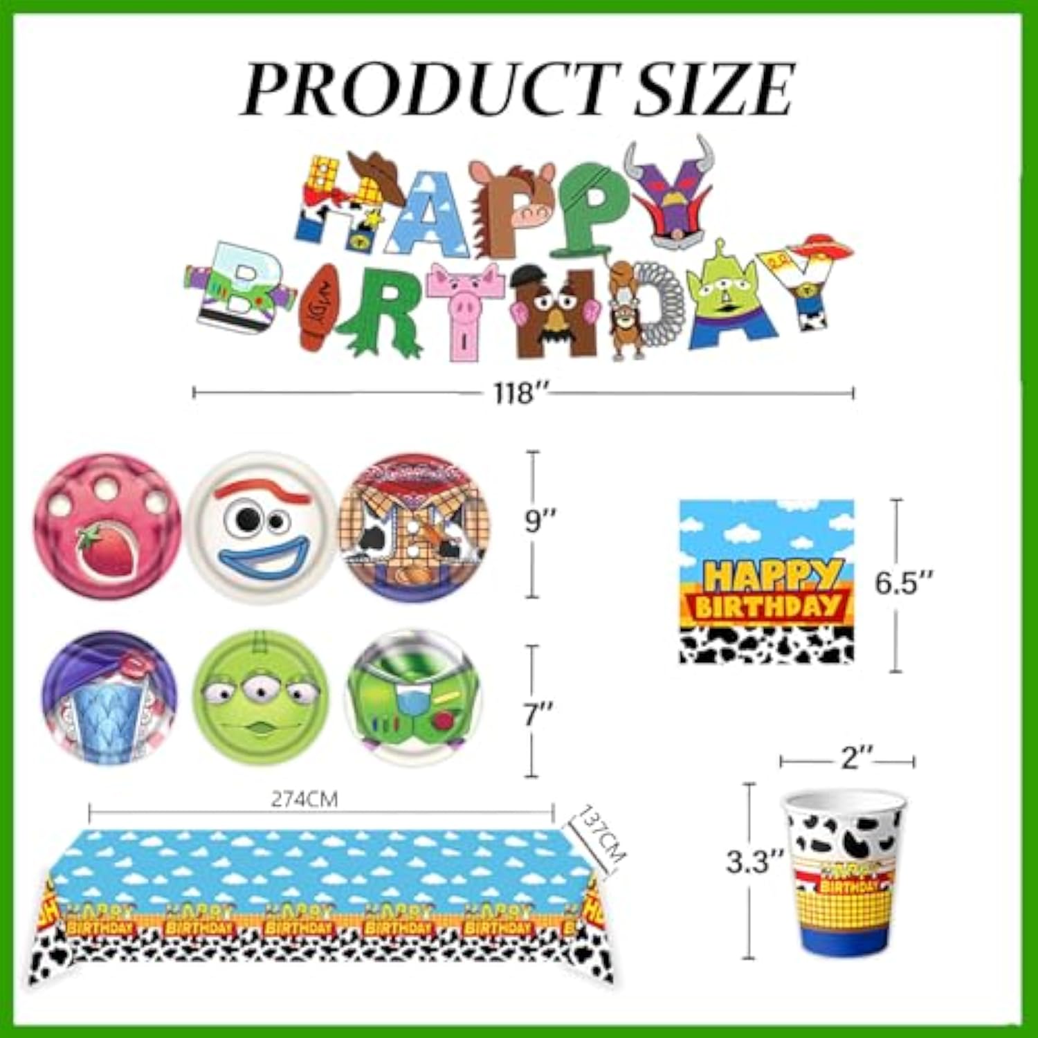 Toy Birthday Party Supplies,123Pcs Party Decorations Include 6 Different Style Paper Plates,Banner,Tablecloth,Napkins And Cups For Boys Girls Birthday Decor, Serve 30+Guest