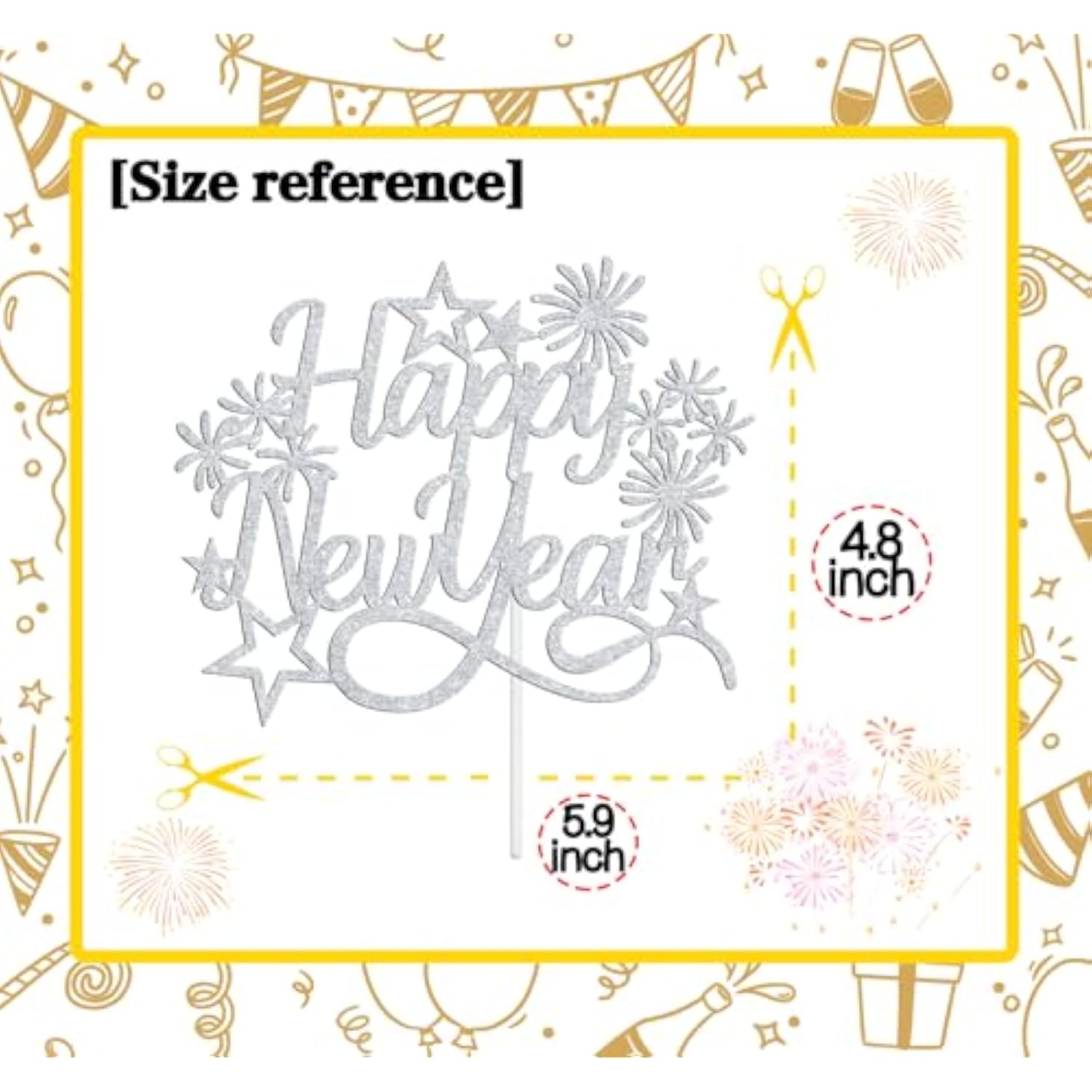 Happy New Year 2025 Cake Topper Silver Glitter Party Decor