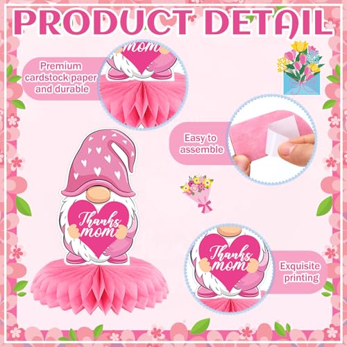 12 Pcs Mother's Day Decorations Honeycomb Centerpieces 3D Mothers Day Table Centerpiece Flower Heart Honeycomb Table Decorations for Mom Home Office Birthday Supplies Decor