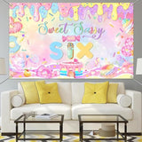 Donut 6th Birthday Backdrop Sweet Sassy Six Banner for Girls Party (Pink)