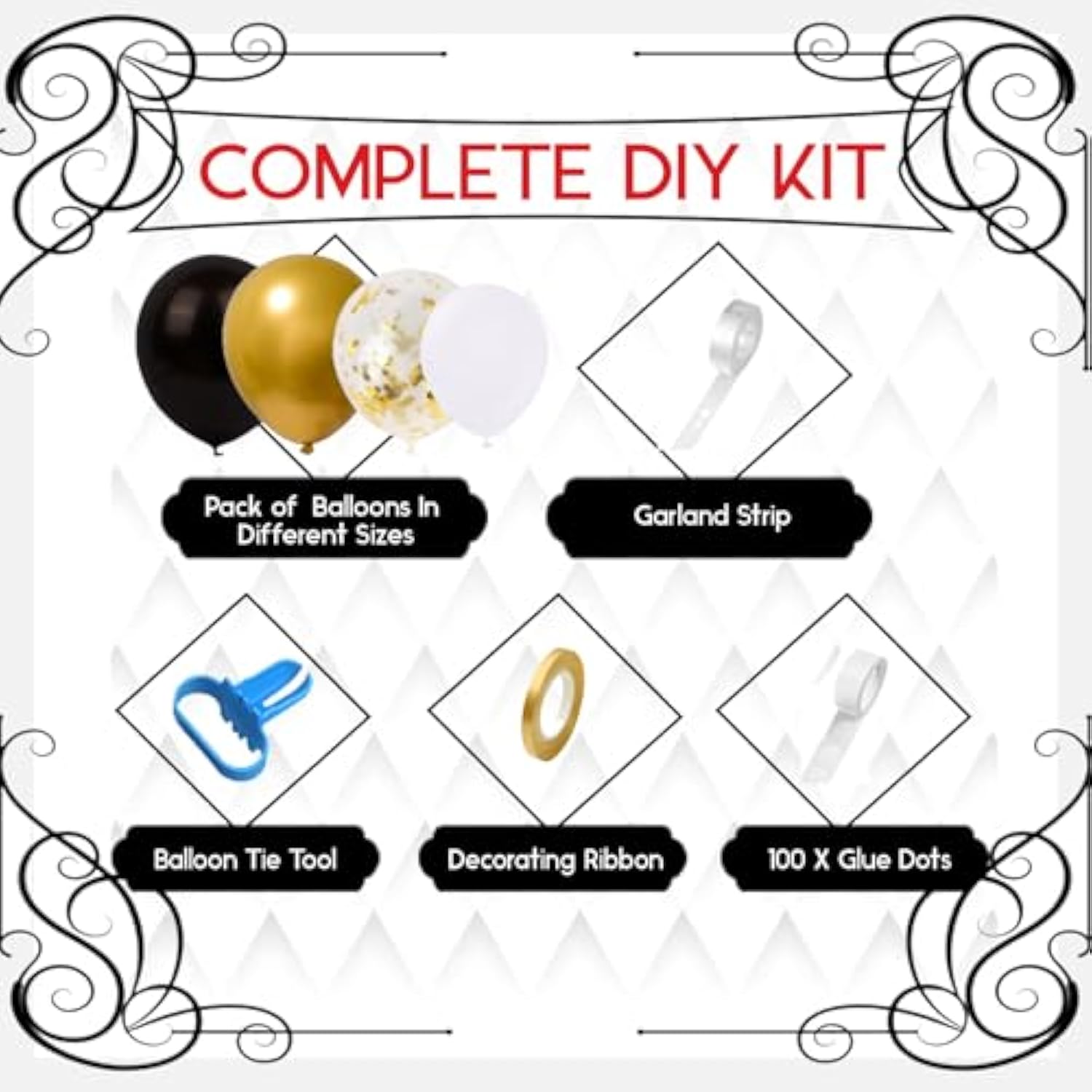 134pcs Black, White & Gold Balloon Arch Kit for Birthday, Graduation, Wedding and More