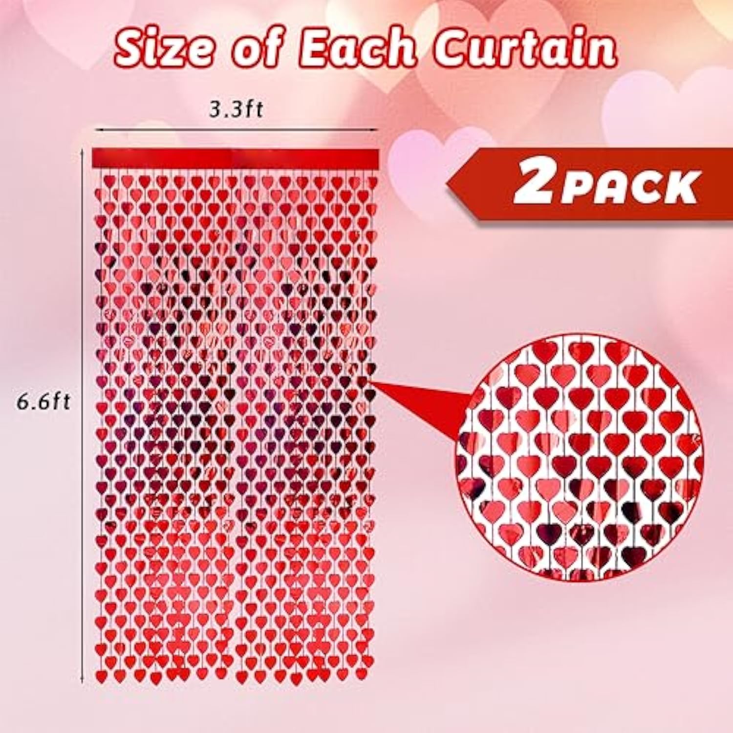 2 Pack Of 3.3X6.6Ft Valentines Day Red Heart Foil Fringe Curtain Heart Door Curtain Streamers Backdrop Curtains For Birthday Wedding Bachelorette Party Decorations Photo Shoot Props