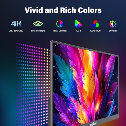 15.6 Inch Portable Monitor 4K Uhd 3840X2160 | 100% Srgb Hdr | External Monitor With 2 Usb-C & Hdmi Ports | Travel Second Monitor For Laptop Mac Pc Xbox Ps5 Switch (Includes Adapter)