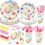 Art Paint Party Supplies Tableware - Paint Art Party Decorations Dinnerware, Plates, Napkins, Cups, Cutlery, Art Painting Themed Party Supplies For Birthday Baby Shower | Serves 24
