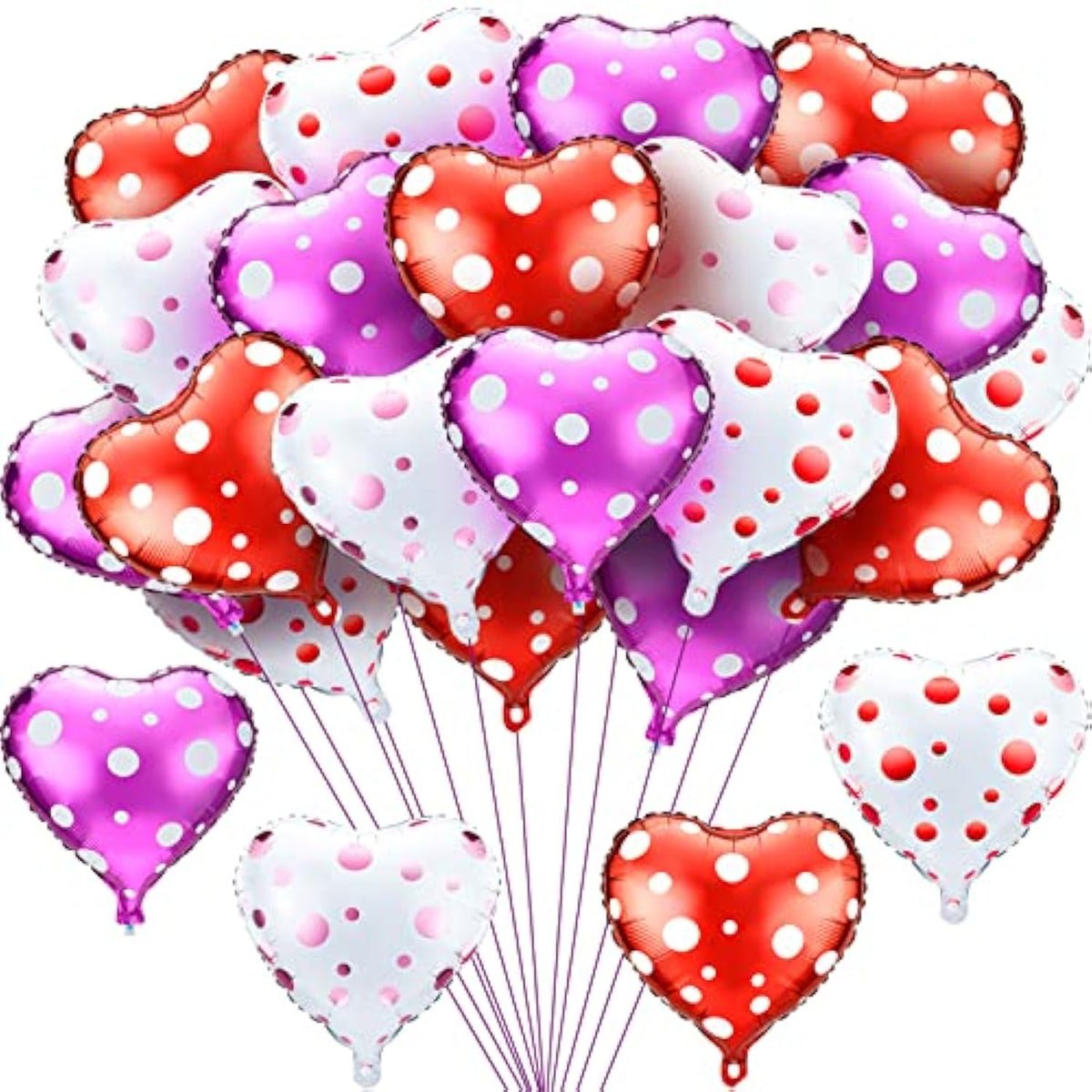 40 Pieces Heart Shaped Valentines Foil Balloons Purple, Red And White Foil Heart Balloons S For Birthday Party Supplies, Valentine, Birthday, Wedding, Bachelorette Bridal Party