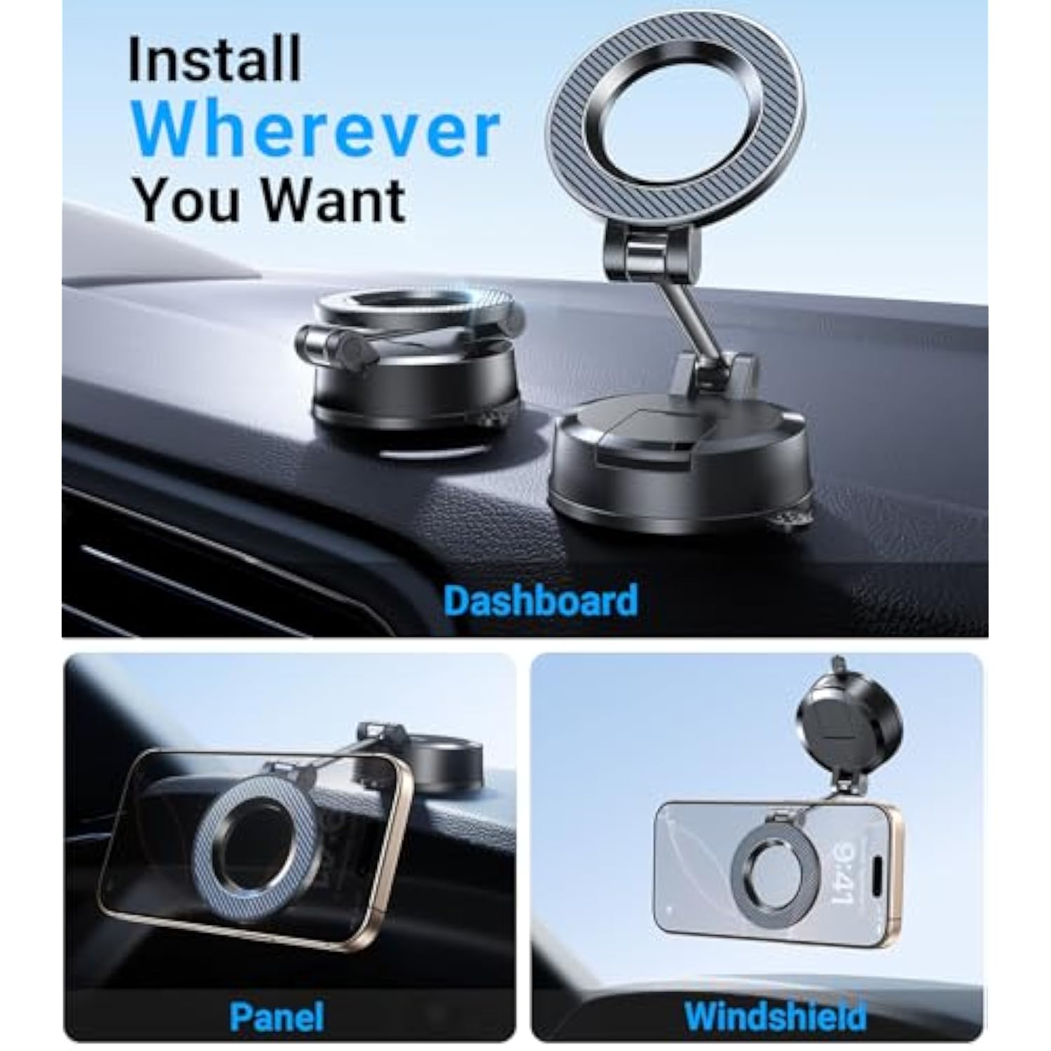 For Magsafe Car Mount?Strongest Suction?Nano Gel Suction Cup Vacuum Magnetic Phone Holder For Car Dash?Strongest Magnetic?Suction Cup Cell Phone Holders For Your Car For Iphone 16 15 14 13 12