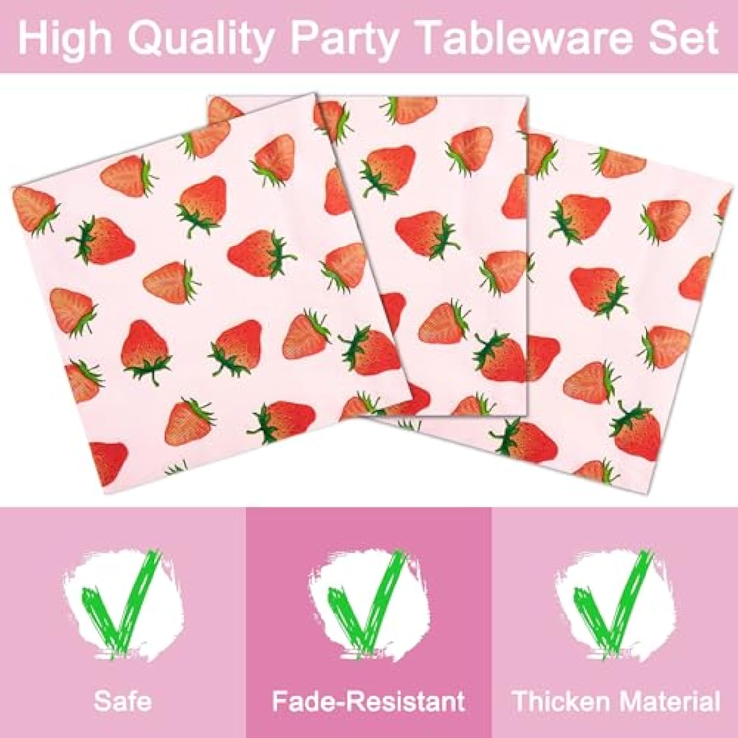 96 Pcs Strawberry Birthday Party Plates Napkins Forks Supplies Summer Fruit Tableware Set Disposable Strawberry Theme Decoration For Girls, Serves 24 Guests