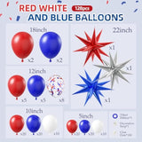 Red White And Blue Balloons Garland Arch Kit, 5 10 12 18 Inch Red White Blue Confetti Latex Balloons For 4Th Of July Graduation Baseball Birthday Party Decorations