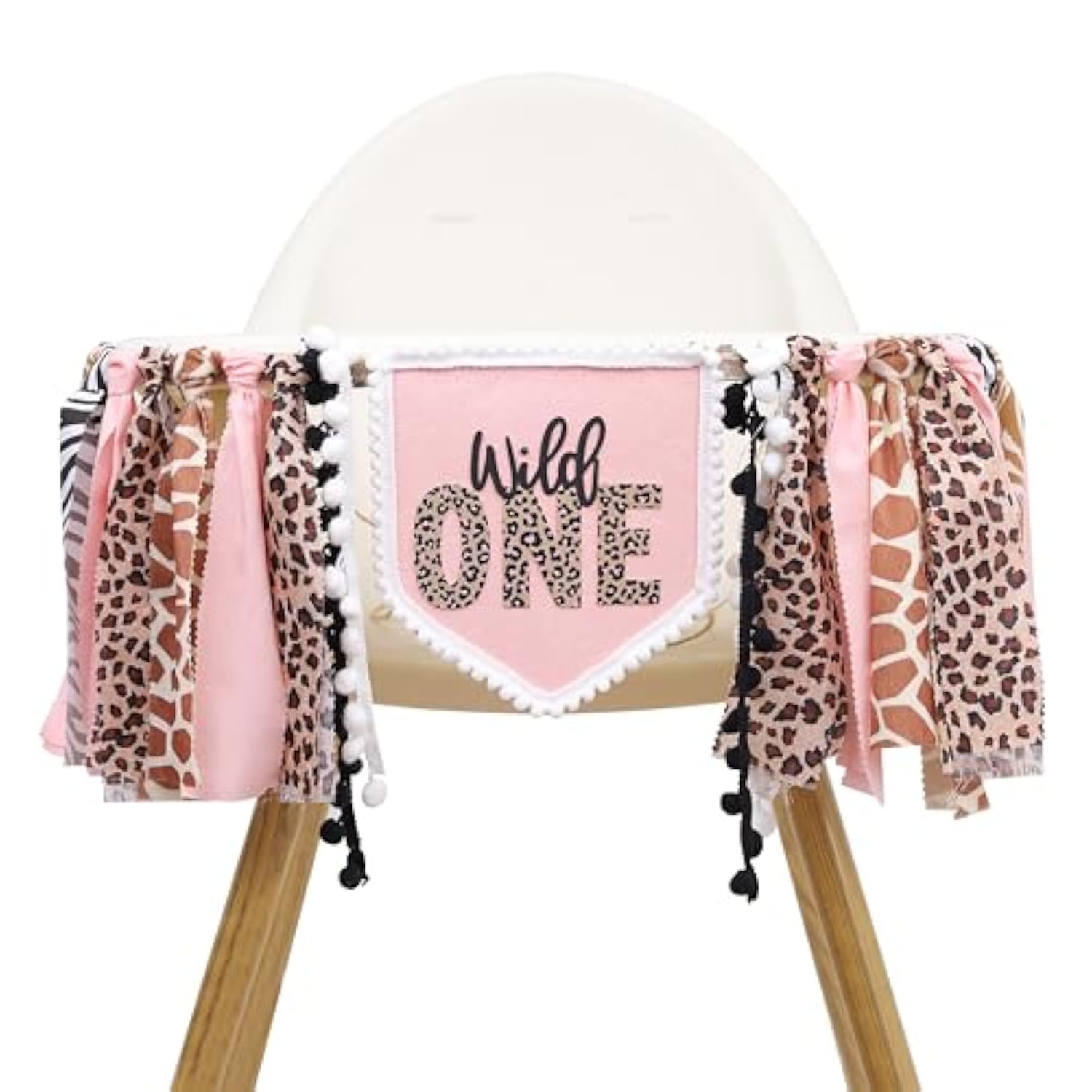 Girls Leopard Print High Chair Banner - Wild One High Chair Decors, Pink Jungle Party Cheetah One Year Birthday Decorations, Girls First Year Animal Banners