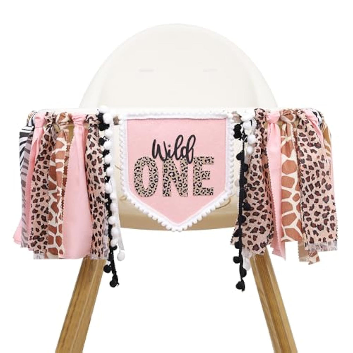 Girls Leopard Print High Chair Banner - Wild One High Chair Decors, Pink Jungle Party Cheetah One Year Birthday Decorations, Girls First Year Animal Banners
